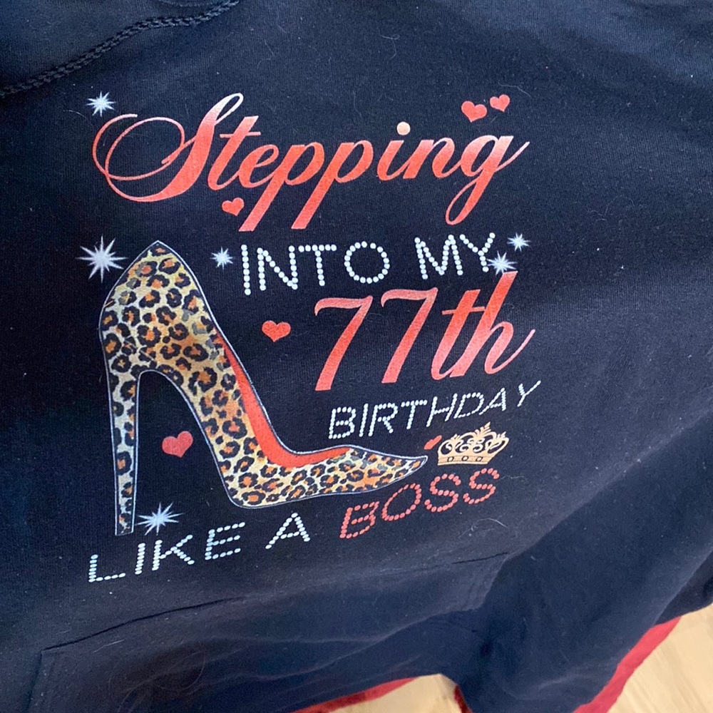 Black Hanes hoodie 77 birthday